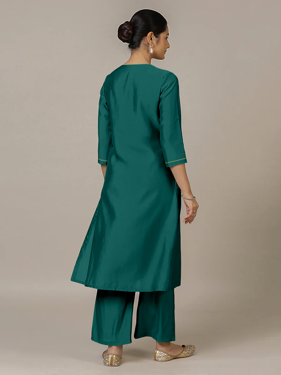 Zoya x Rozaana | A Line Kurta in Peacock Green with Thread Work | Coords or Only Kurta - Image 2