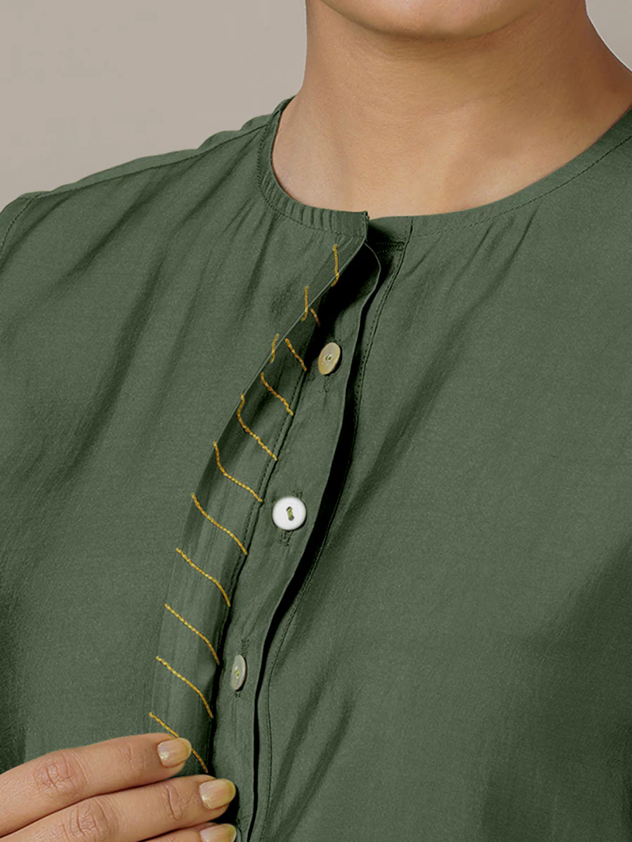 Adah x Rozaana | A Line Kurta in Pine Green with Thread Work | Coords or Only Kurta - Image 4