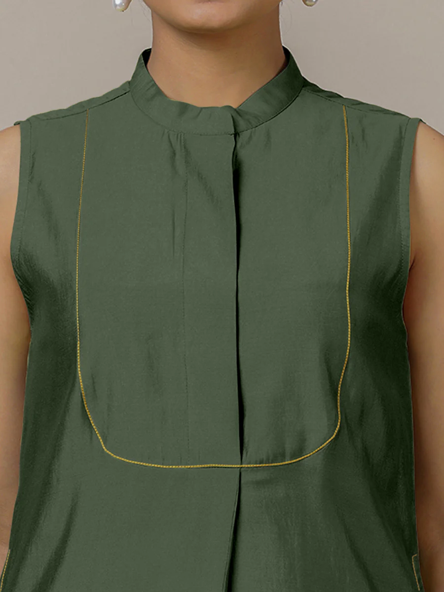 Eira x Rozaana | A Line Kurta w/ Mandarin Collar in Pine Green | Coords or Only Kurta - Image 3