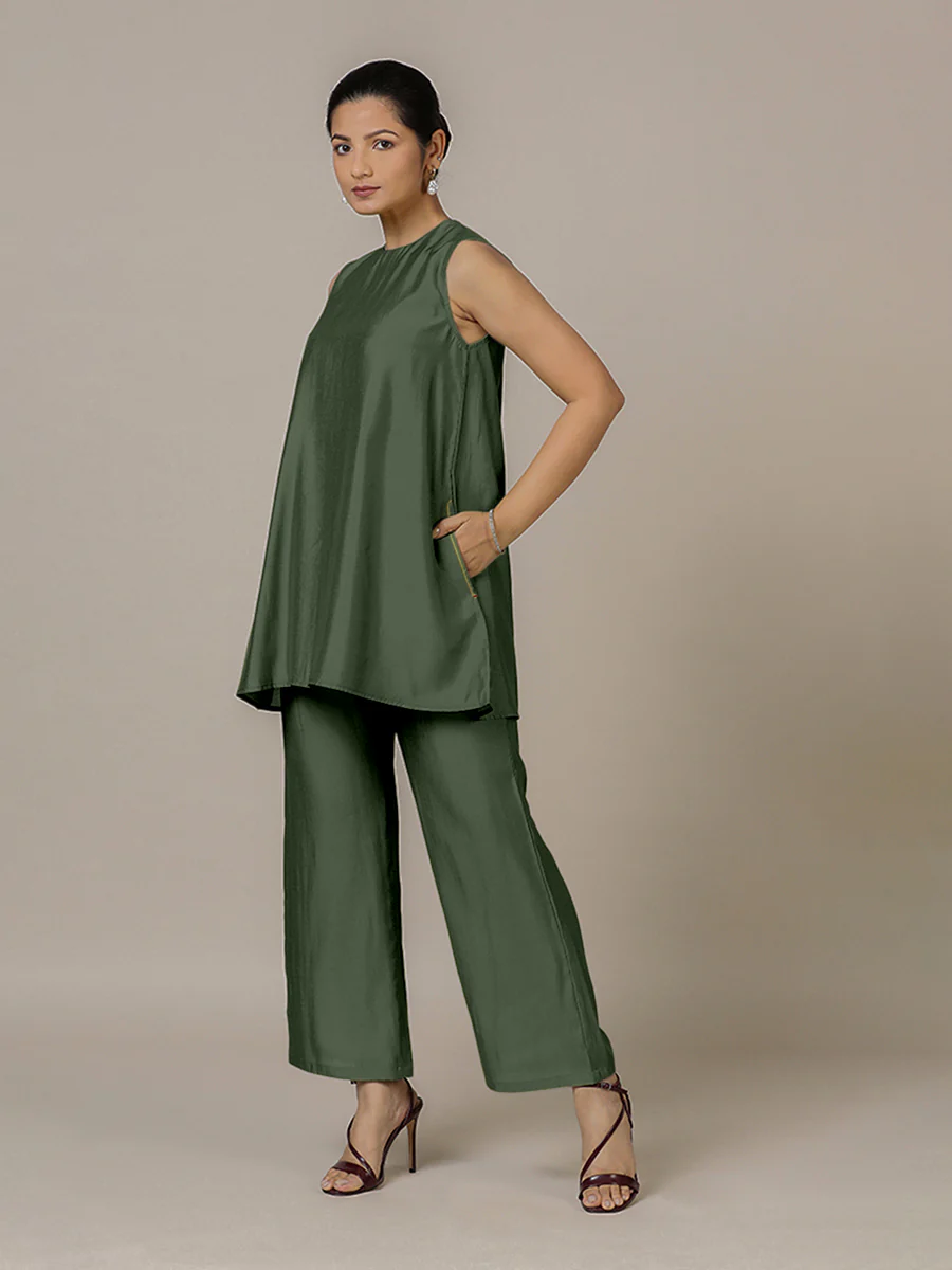 Sana x Rozaana | A Line Kurta in Pine Green with Thread Work | Coords or Only Kurta - Image 6