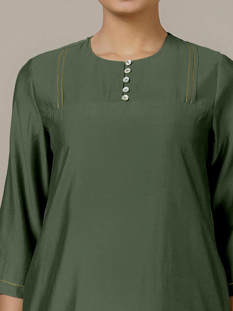 Urvi x Rozaana | A Line Kurta in Pine Green with Thread Work | Coords or Only Kurta - Image 3