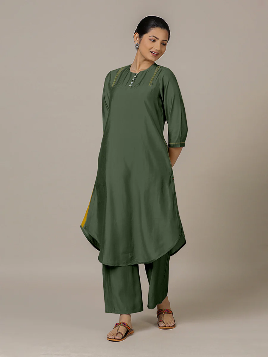 Urvi x Rozaana | A Line Kurta in Pine Green with Thread Work | Coords or Only Kurta - Image 5