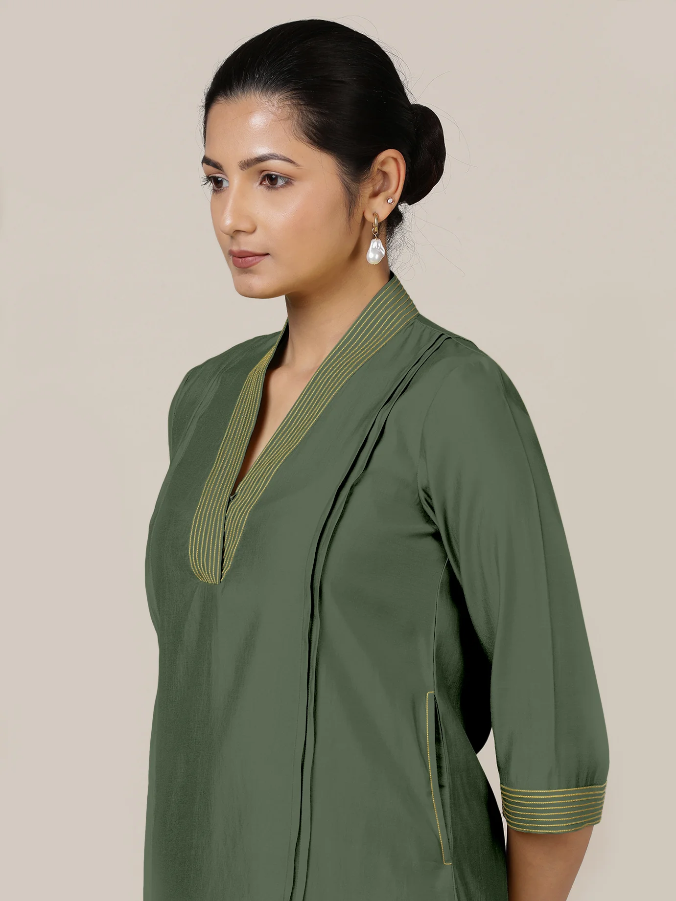 Vanya x Rozaana | A Line Kurta in Pine Green with Thread Work | Coords or Only Kurta - Image 3