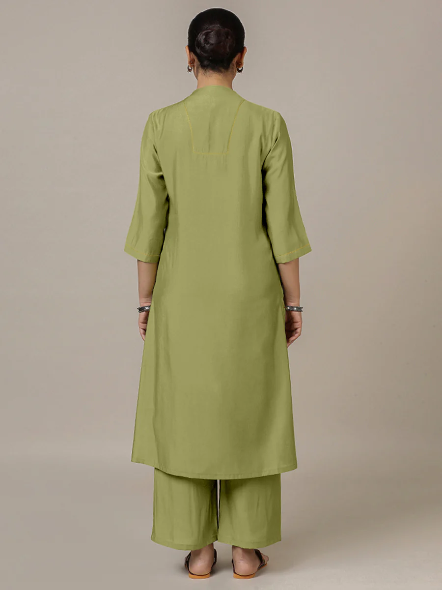 Paakhi x Rozaana | A Line Kurta in Pista Green with Thread Work | Coords or Only Kurta - Image 2