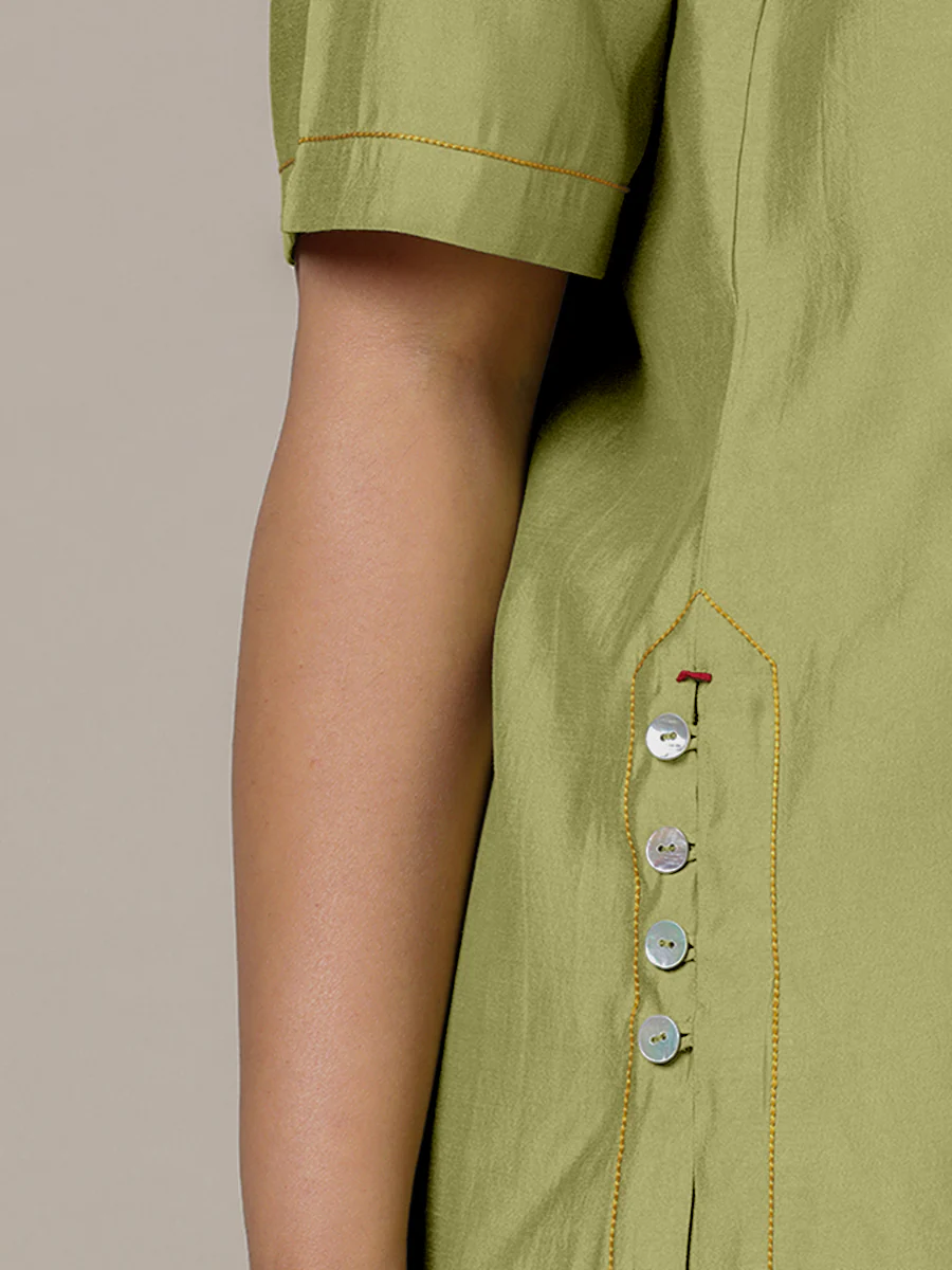 Riya x Rozaana | A Line Kurta in Pista Green with Thread Work | Coords or Only Kurta - Image 3