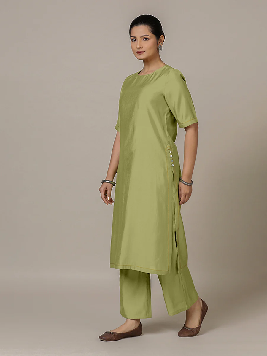 Riya x Rozaana | A Line Kurta in Pista Green with Thread Work | Coords or Only Kurta - Image 7