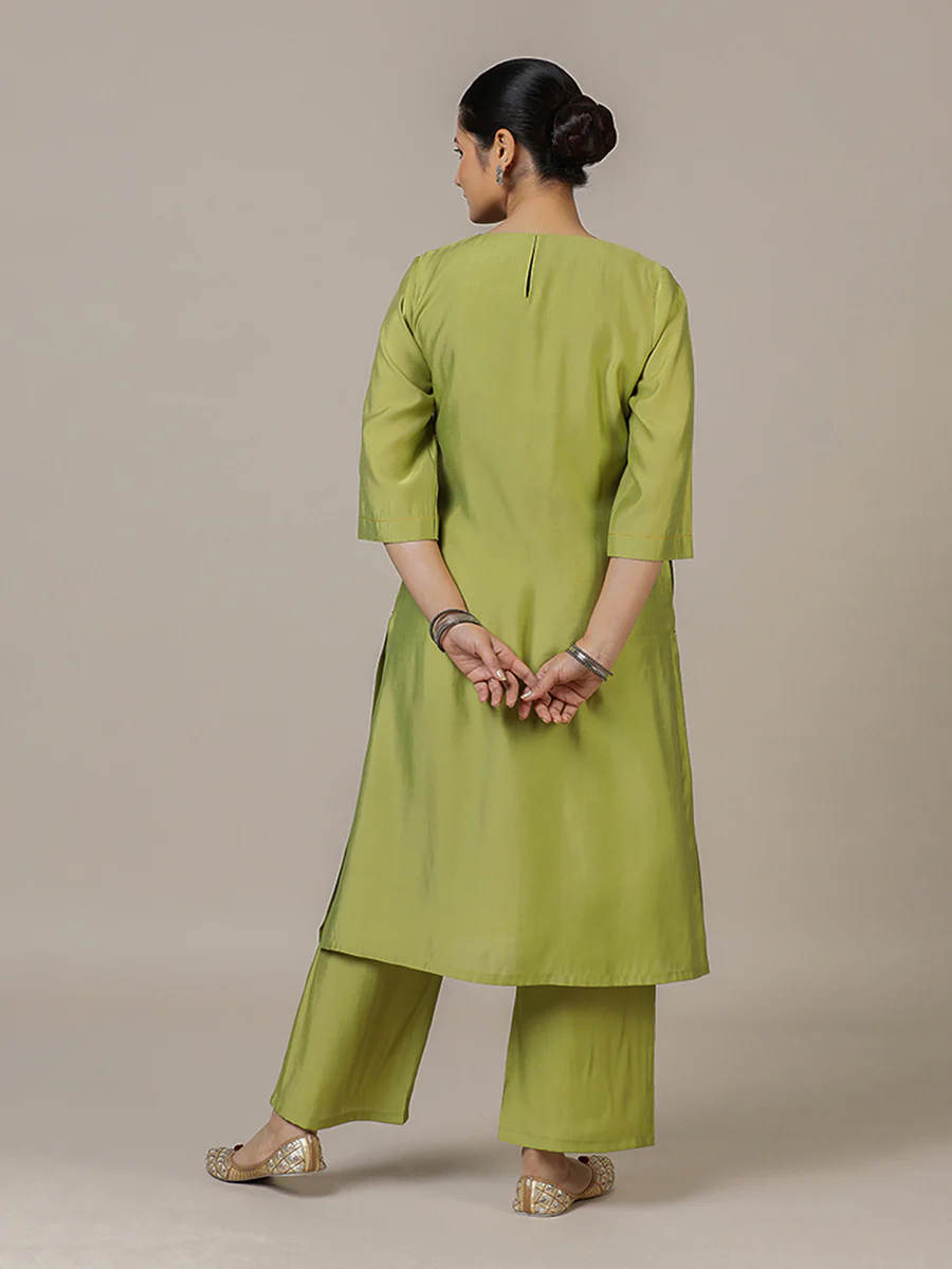 Sadaf x Rozaana | A Line Kurta in Pista Green with Thread Work | Coords or Only Kurta - Image 10