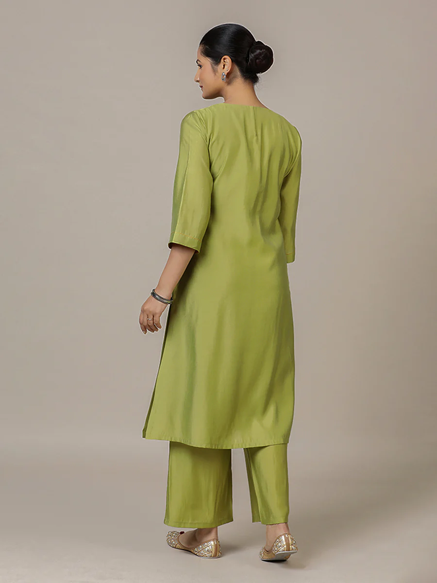 Sadaf x Rozaana | A Line Kurta in Pista Green with Thread Work | Coords or Only Kurta - Image 11