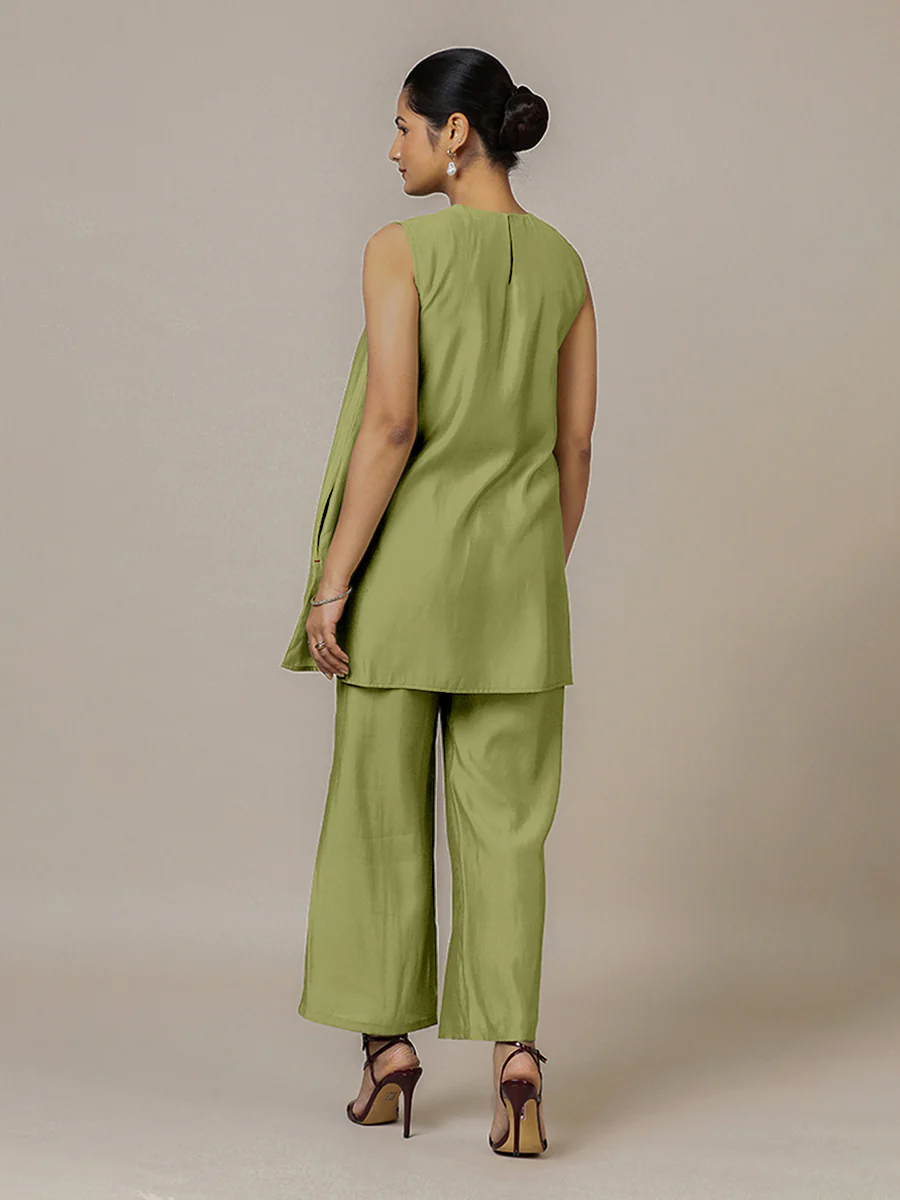 Sana x Rozaana | A Line Kurta in Pista Green with Thread Work | Coords or Only Kurta - Image 2