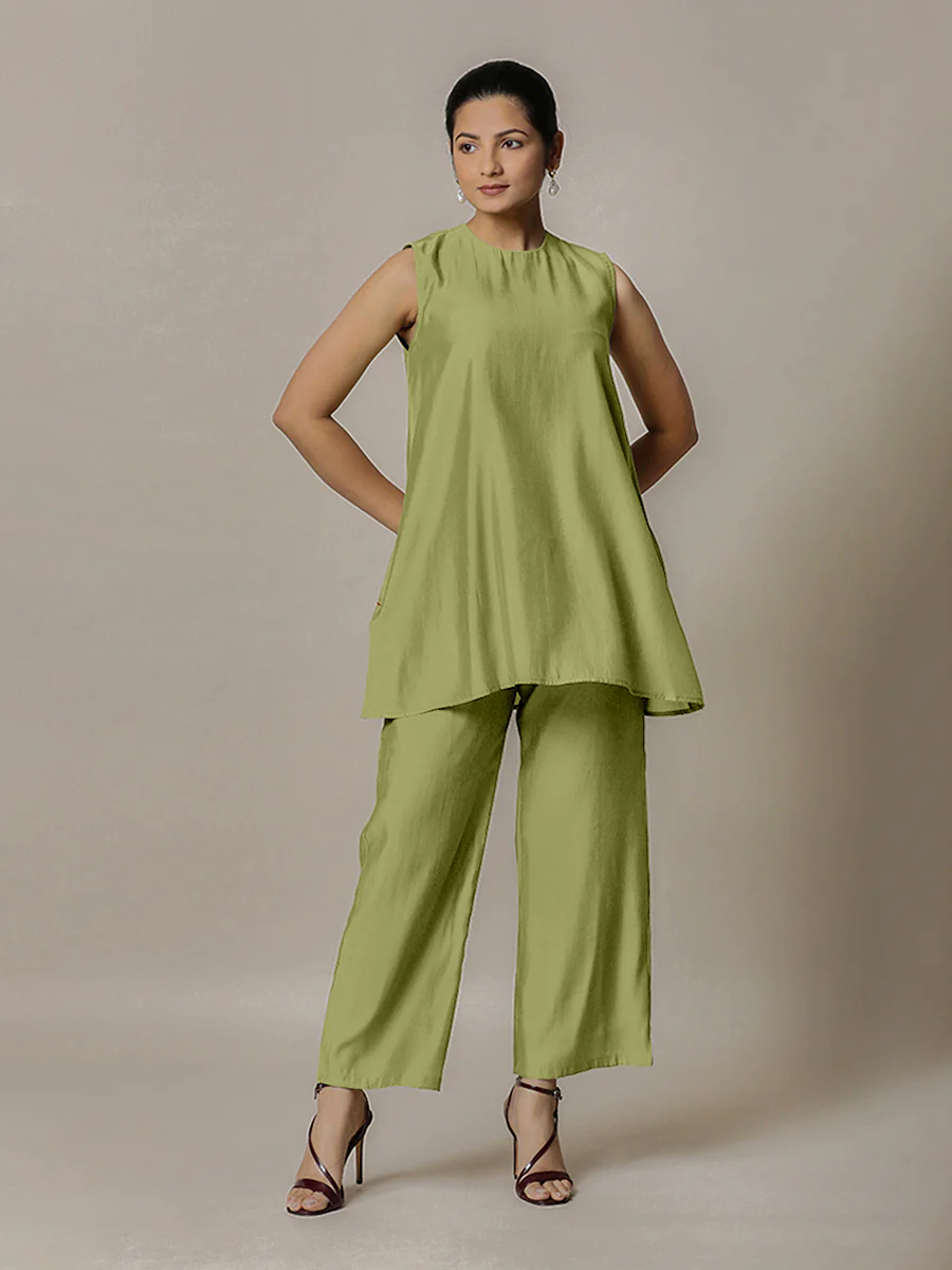 Sana x Rozaana | A Line Kurta in Pista Green with Thread Work | Coords or Only Kurta - Image 4