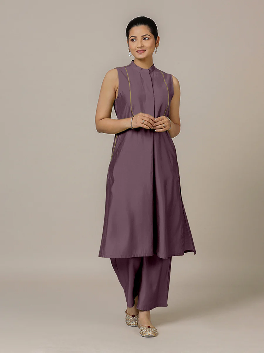 Eira x Rozaana | A Line Kurta w/ Mandarin Collar in Purple Mauve | Coords or Only Kurta