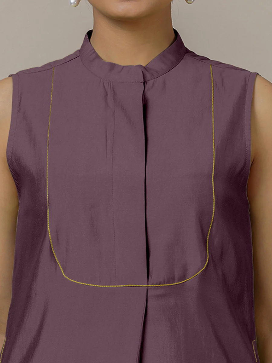 Eira x Rozaana | A Line Kurta w/ Mandarin Collar in Purple Mauve | Coords or Only Kurta - Image 3