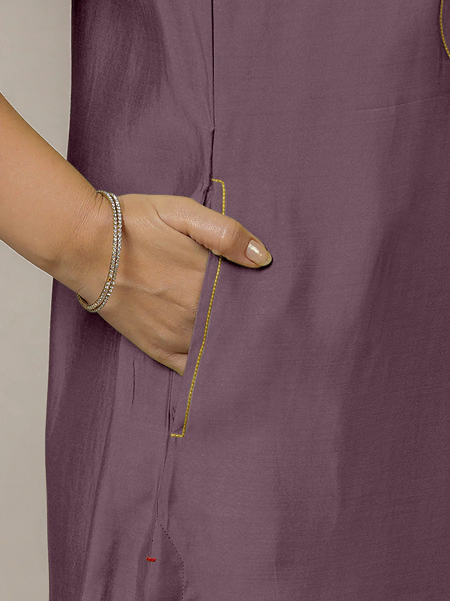 Eira x Rozaana | A Line Kurta w/ Mandarin Collar in Purple Mauve | Coords or Only Kurta - Image 5