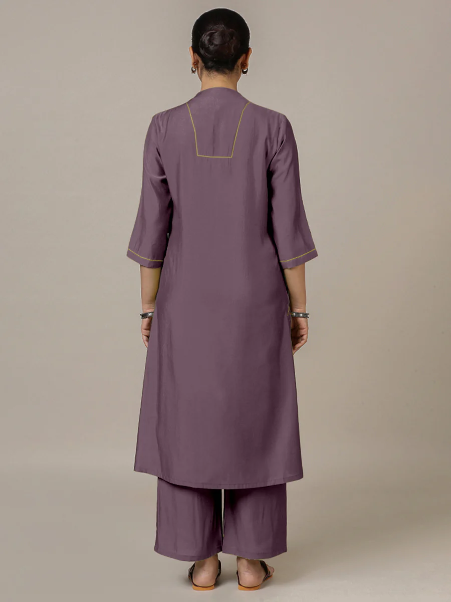 Paakhi x Rozaana | A Line Kurta in Purple Mauve with Thread Work | Coords or Only Kurta - Image 2