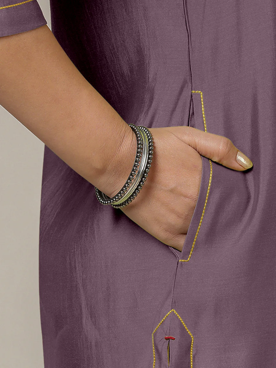 Paakhi x Rozaana | A Line Kurta in Purple Mauve with Thread Work | Coords or Only Kurta - Image 5