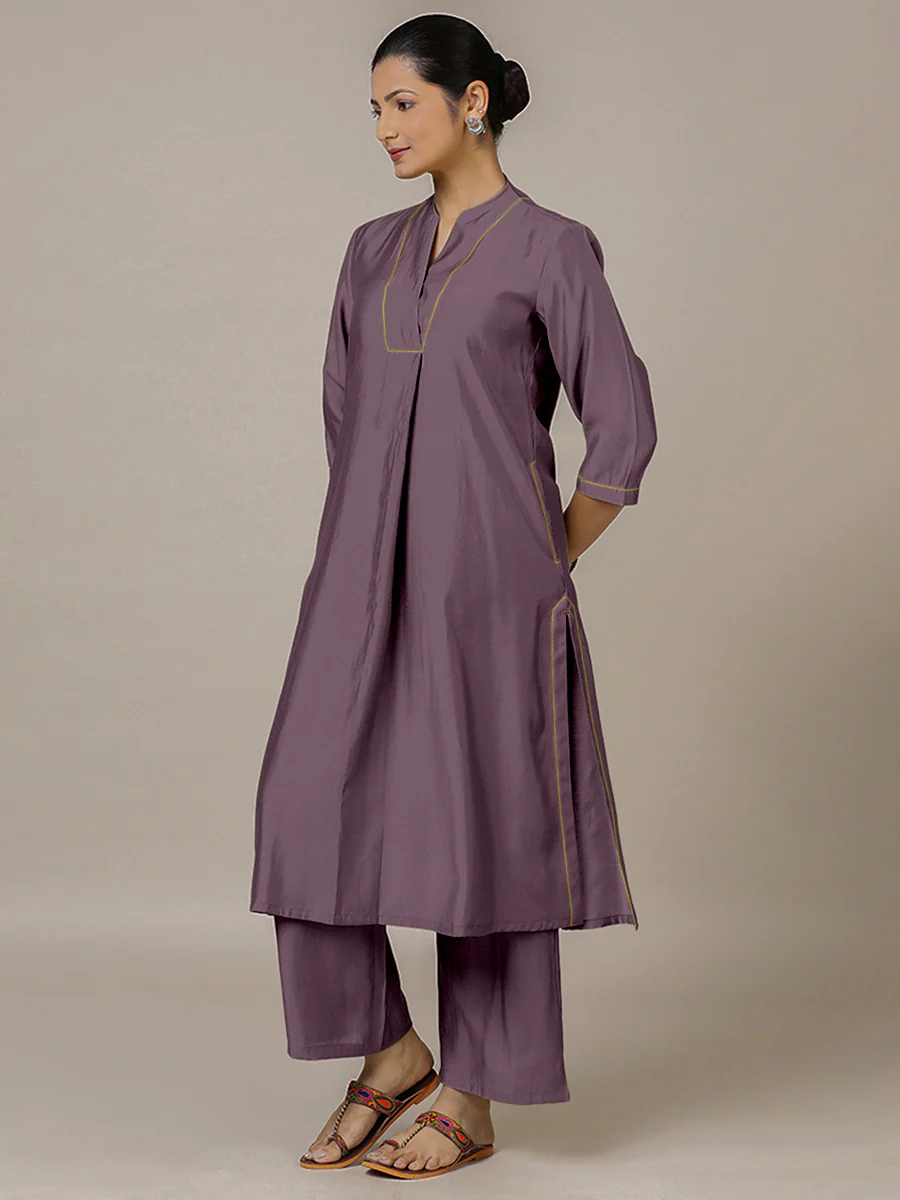 Paakhi x Rozaana | A Line Kurta in Purple Mauve with Thread Work | Coords or Only Kurta - Image 9