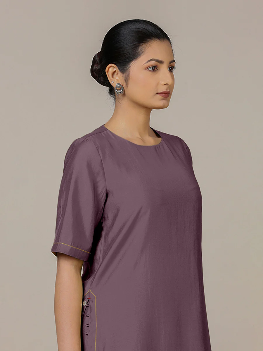 Riya x Rozaana | A Line Kurta in Purple Mauve with Thread Work | Coords or Only Kurta - Image 4