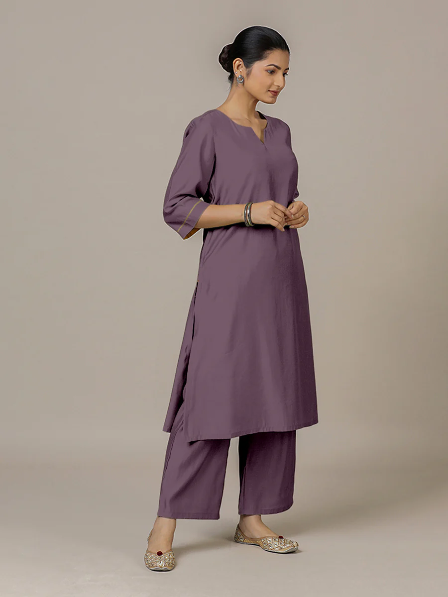 Sadaf x Rozaana | A Line Kurta in Purple Mauve with Thread Work | Coords or Only Kurta - Image 8