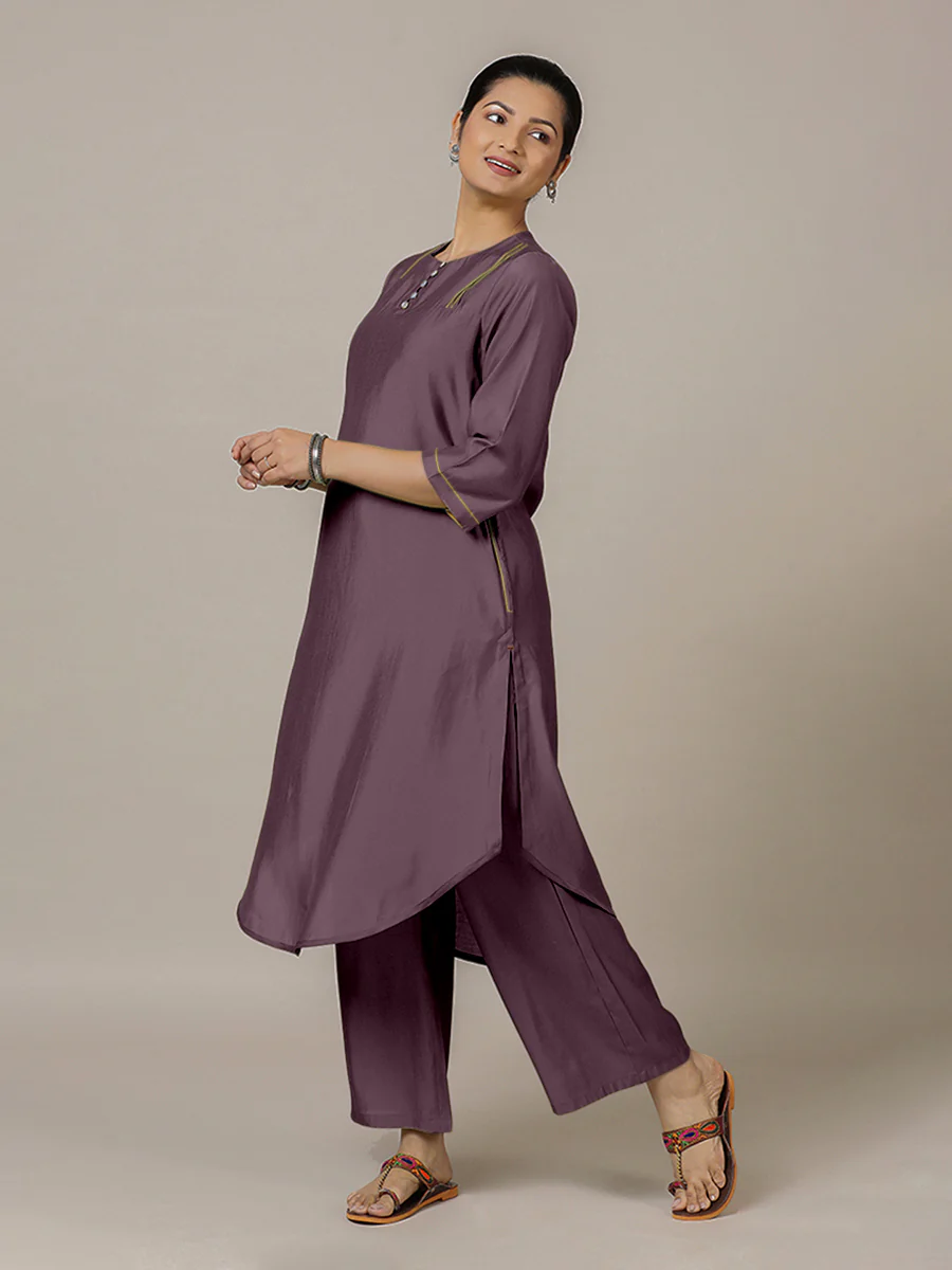 Urvi x Rozaana | A Line Kurta in Purple Mauve with Thread Work | Coords or Only Kurta - Image 6