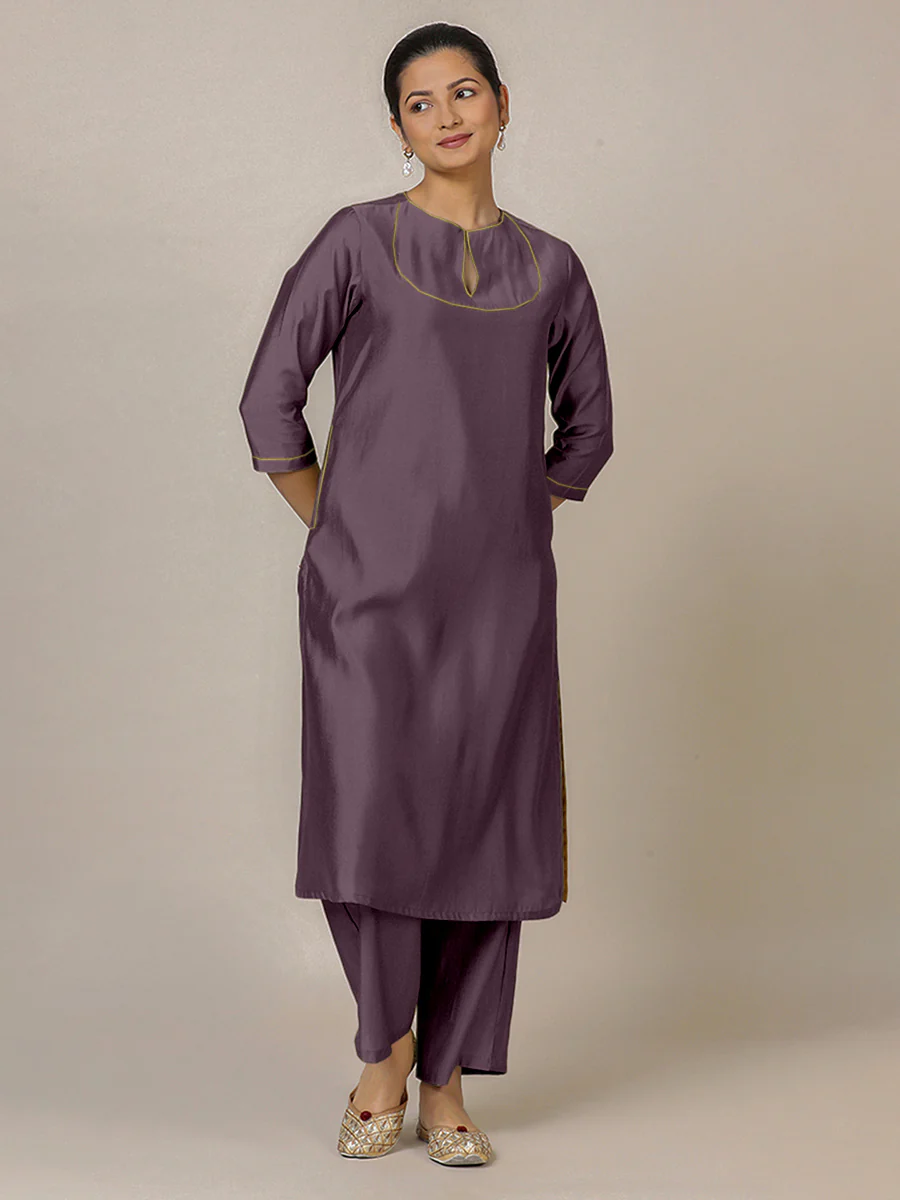 Zoya x Rozaana | A Line Kurta in Purple Mauve with Thread Work | Coords or Only Kurta - Image 5