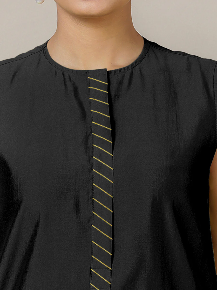 Adah x Rozaana | A Line Kurta in Raven Black with Thread Work | Coords or Only Kurta - Image 3
