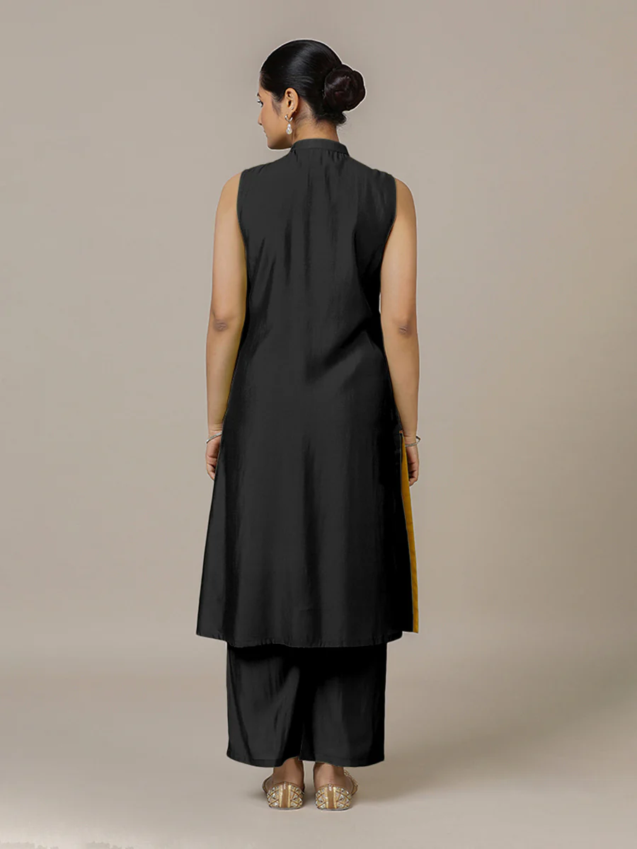 Eira x Rozaana | A Line Kurta w/ Mandarin Collar in Raven Black | Coords or Only Kurta - Image 2