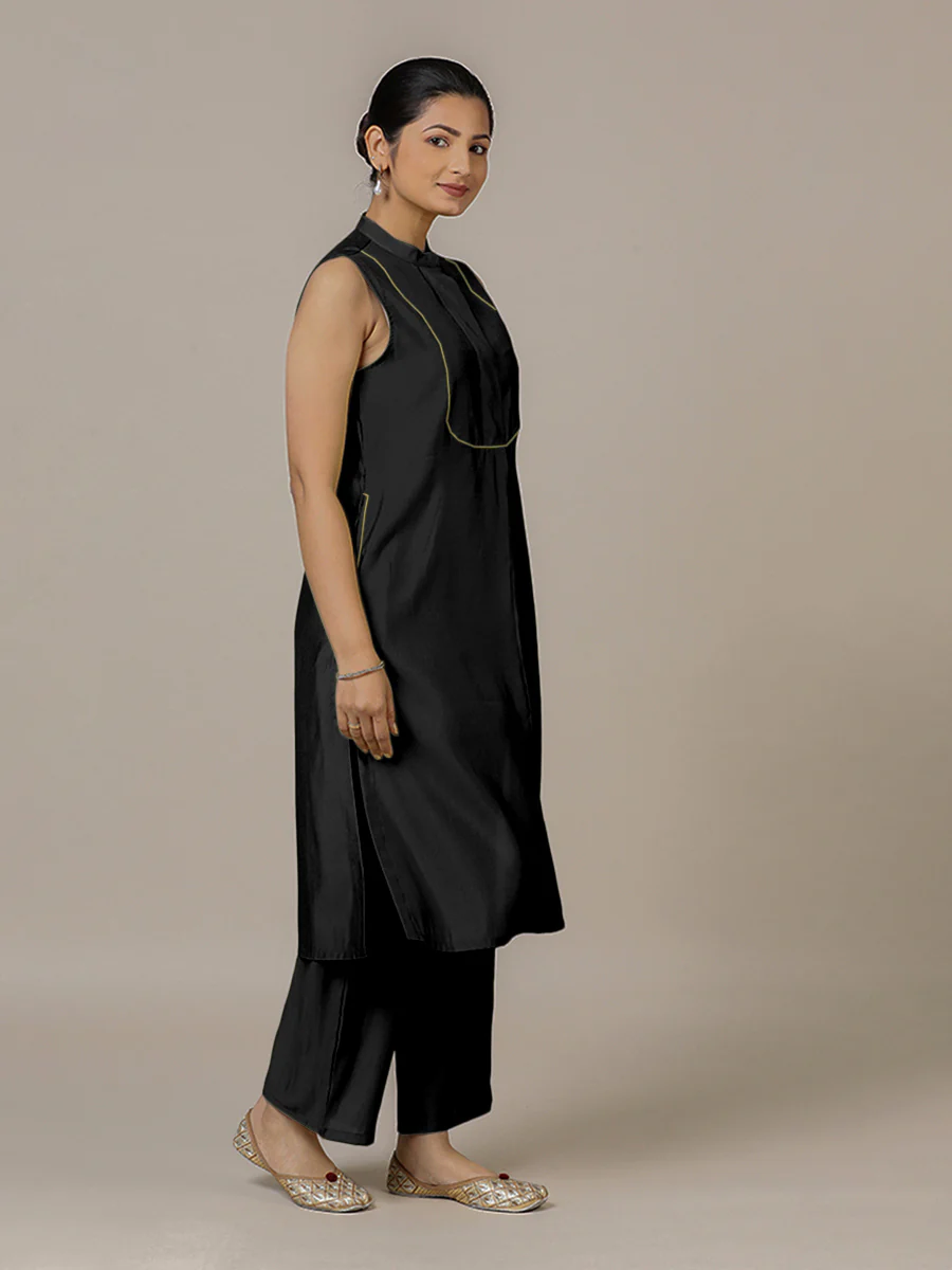 Eira x Rozaana | A Line Kurta w/ Mandarin Collar in Raven Black | Coords or Only Kurta - Image 6
