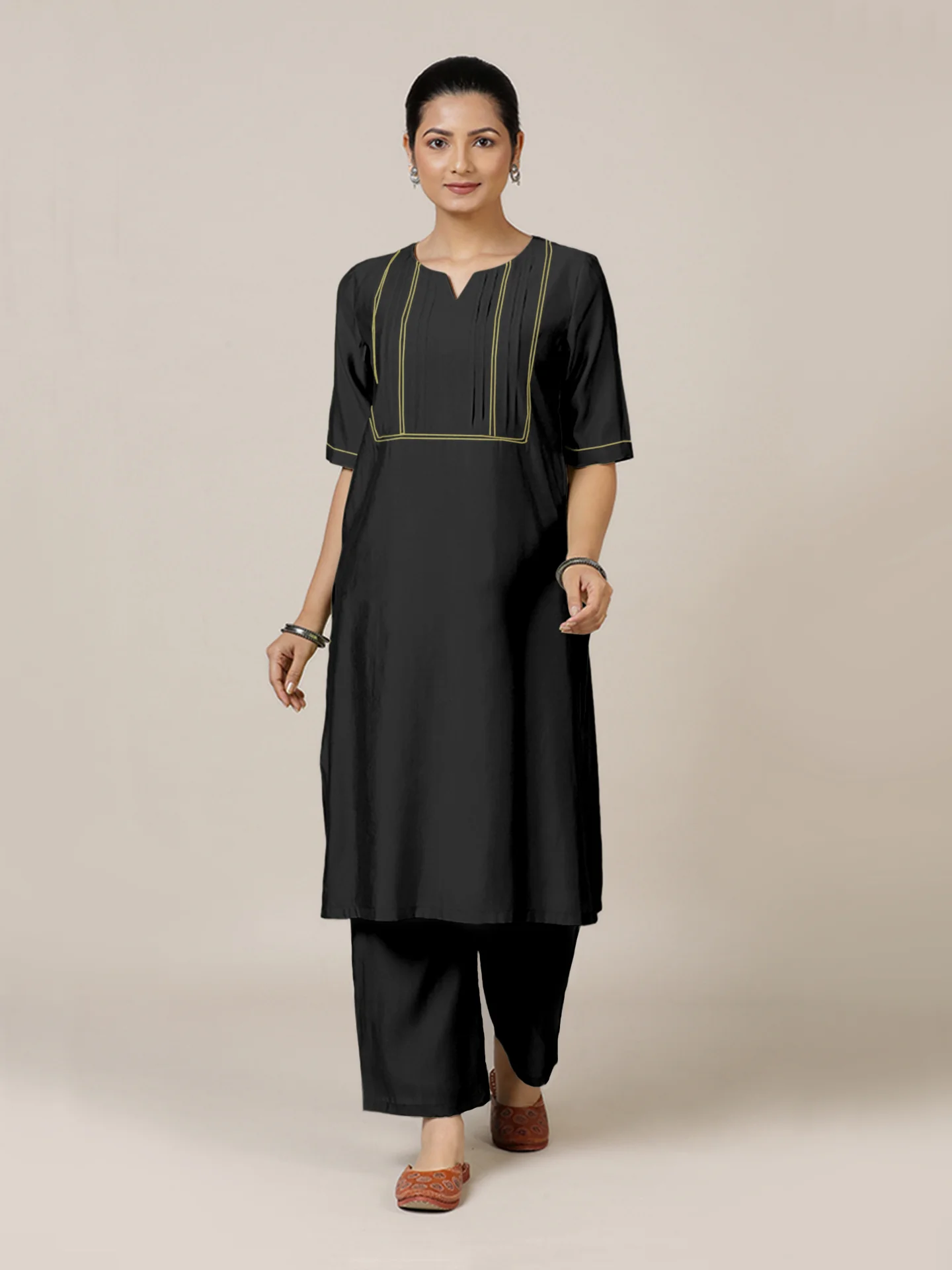 Esha x Rozaana | A Line Kurta in Raven Black with Thread Work | Coords or Only Kurta