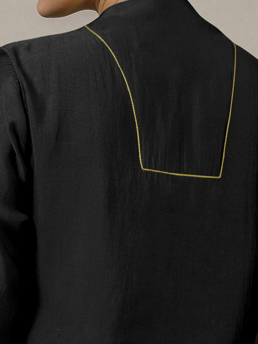 Paakhi x Rozaana | A Line Kurta in Raven Black with Thread Work | Coords or Only Kurta - Image 4