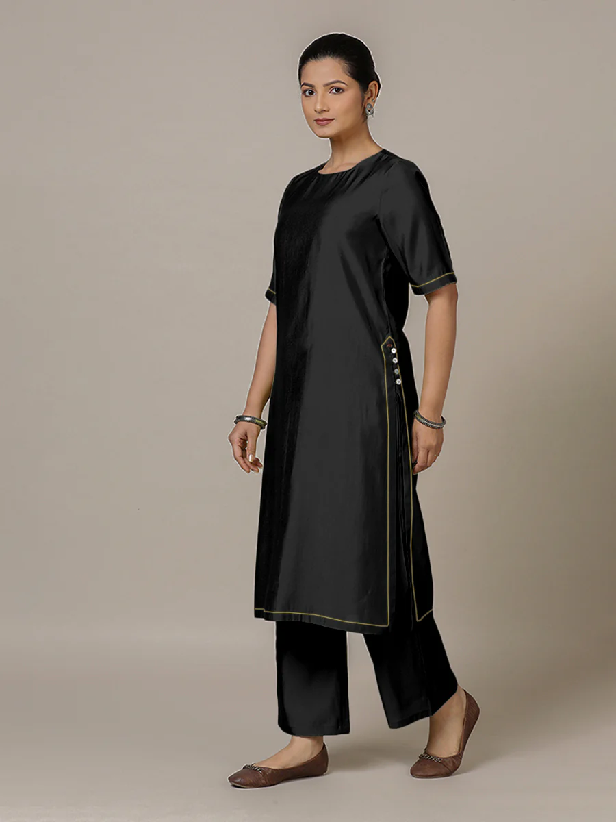 Riya x Rozaana | A Line Kurta in Raven Black with Thread Work | Coords or Only Kurta - Image 6