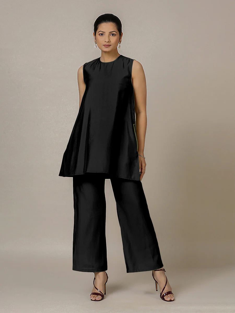 Sana x Rozaana | A Line Kurta in Raven Black with Thread Work | Coords or Only Kurta - Image 8