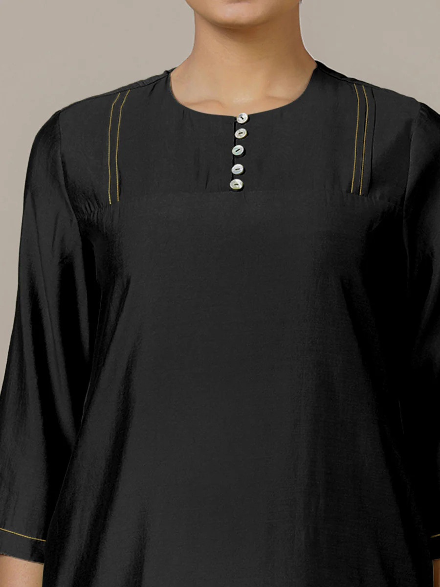 Urvi x Rozaana | A Line Kurta in Raven Black with Thread Work | Coords or Only Kurta - Image 3