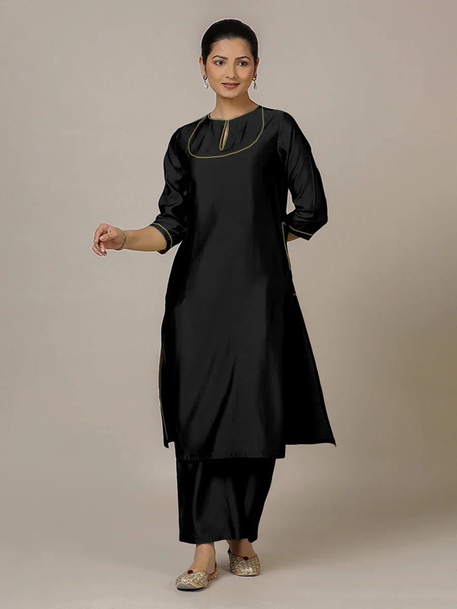 Zoya x Rozaana | A Line Kurta in Raven Black with Thread Work | Coords or Only Kurta - Image 6