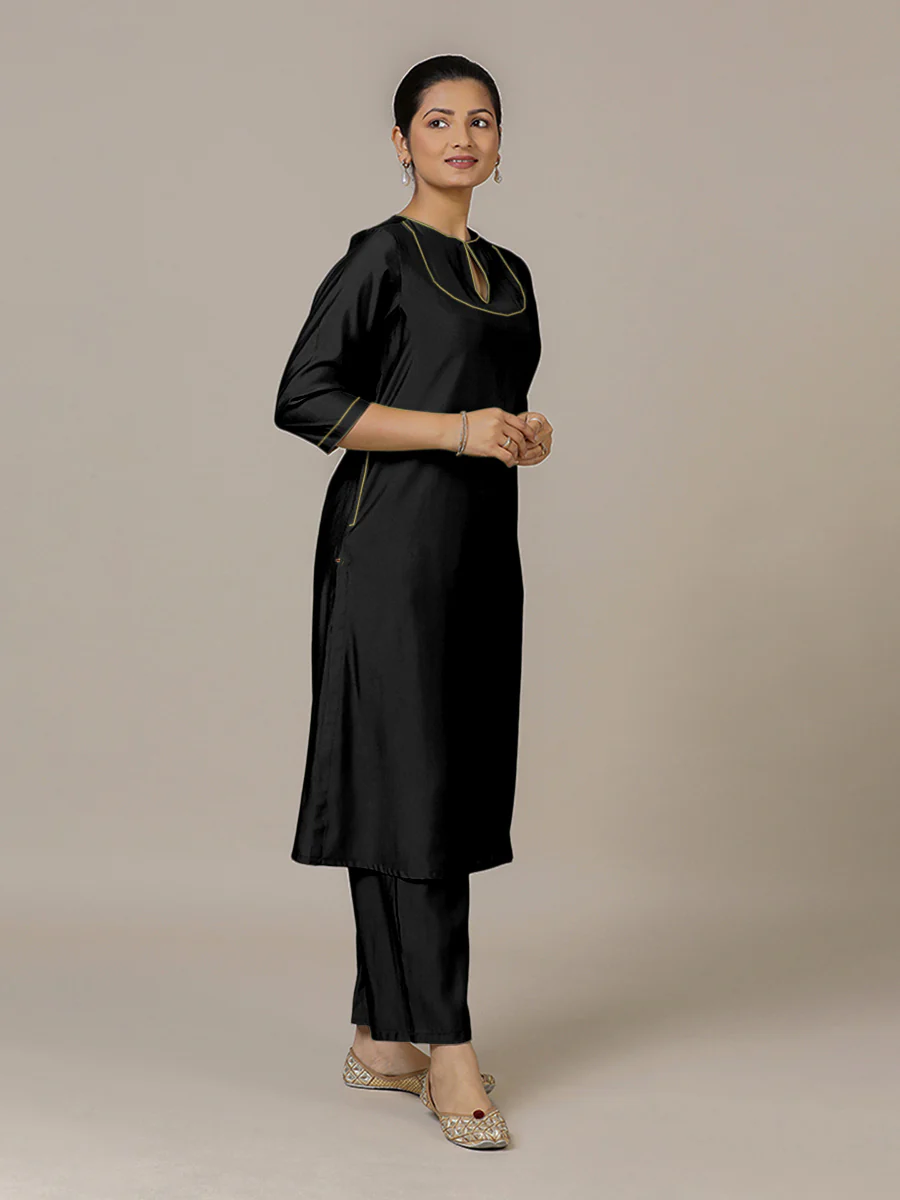 Zoya x Rozaana | A Line Kurta in Raven Black with Thread Work | Coords or Only Kurta - Image 9