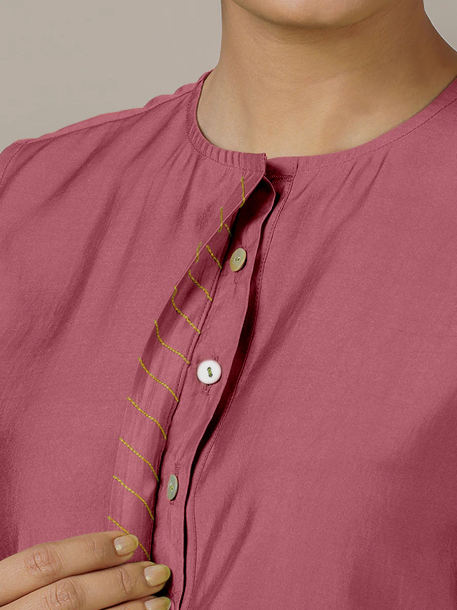 Adah x Rozaana | A Line Kurta in Rose Pink with Thread Work | Coords or Only Kurta - Image 4