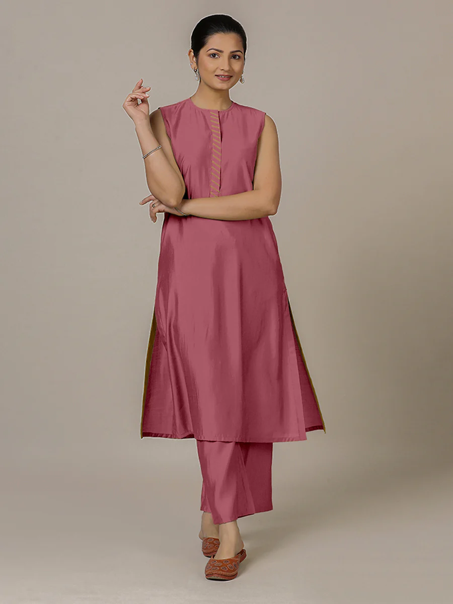 Adah x Rozaana | A Line Kurta in Rose Pink with Thread Work | Coords or Only Kurta - Image 6