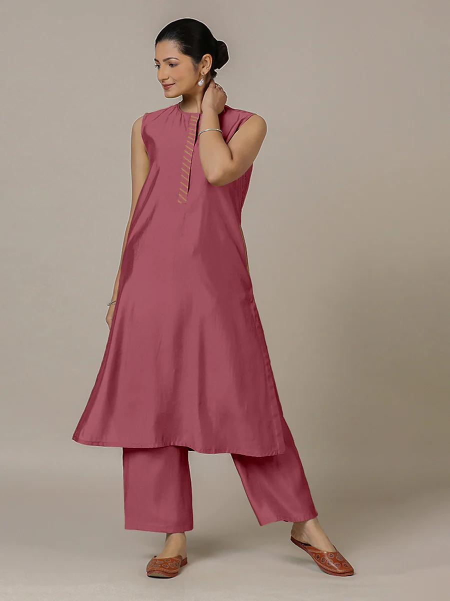 Adah x Rozaana | A Line Kurta in Rose Pink with Thread Work | Coords or Only Kurta - Image 7