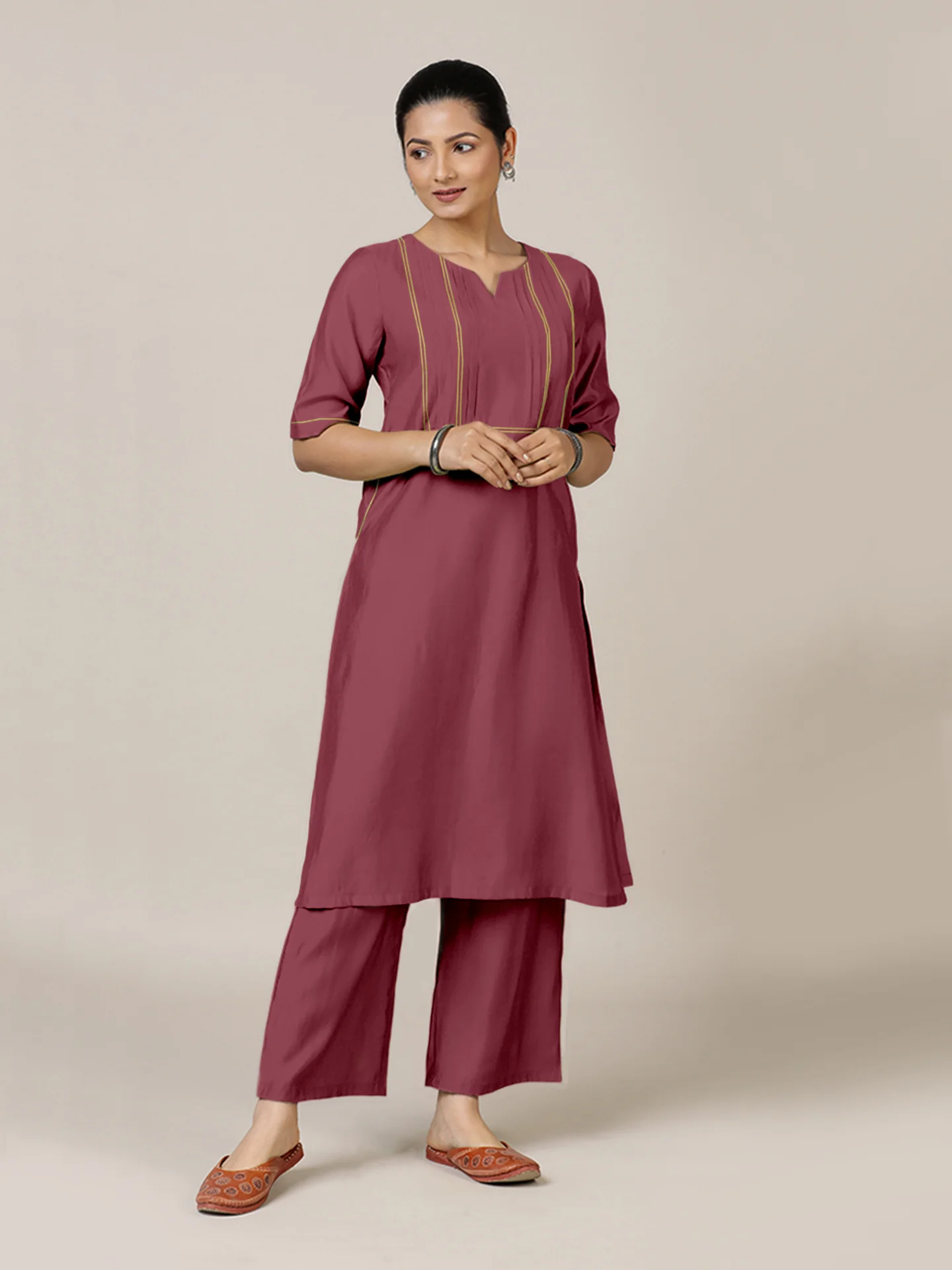 Esha x Rozaana | A Line Kurta in Rose Pink with Thread Work | Coords or Only Kurta