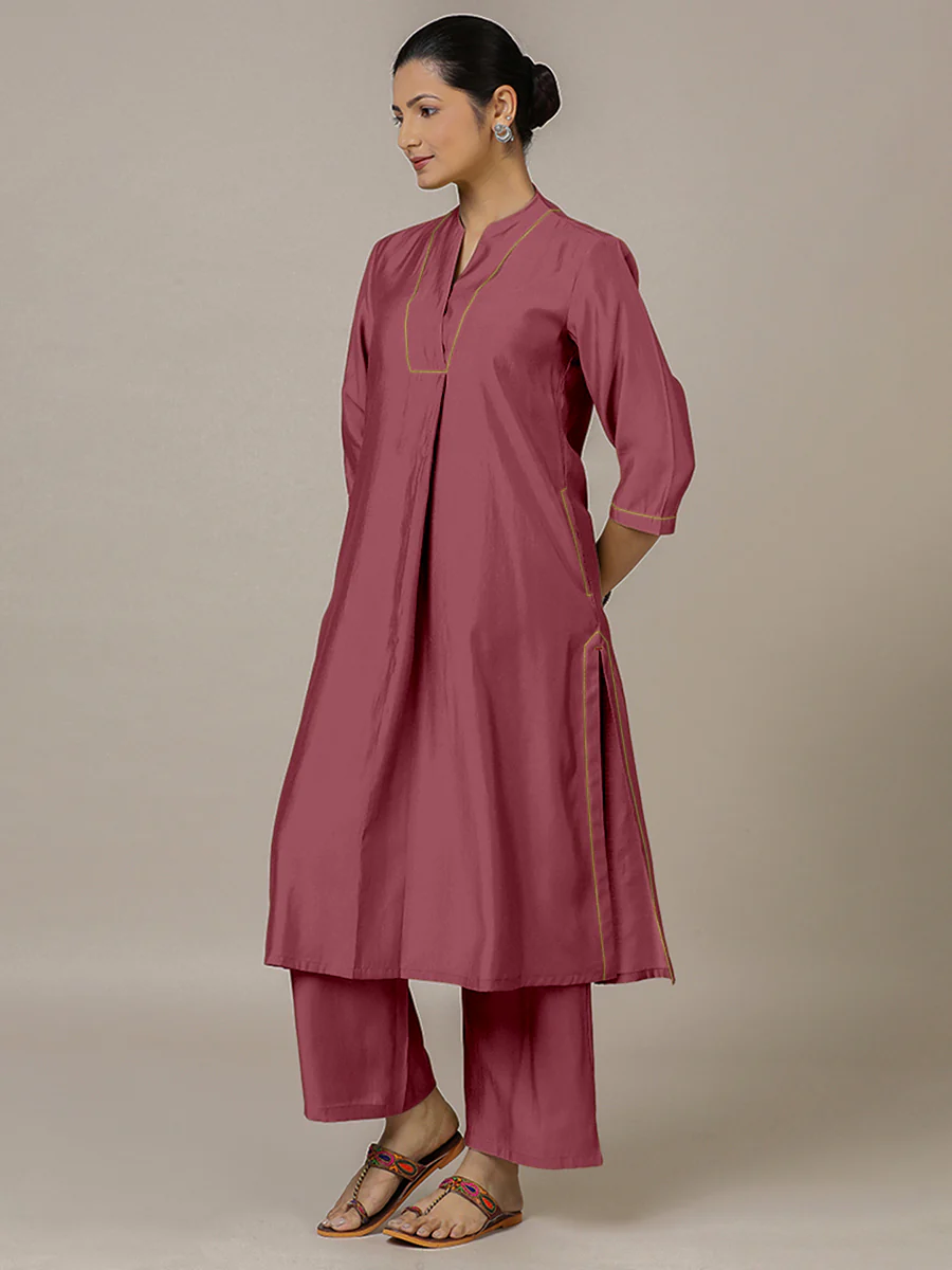 Paakhi x Rozaana | A Line Kurta in Rose Pink with Thread Work | Coords or Only Kurta - Image 8