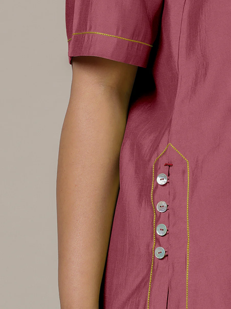 Riya x Rozaana | A Line Kurta in Rose Pink with Thread Work | Coords or Only Kurta - Image 3