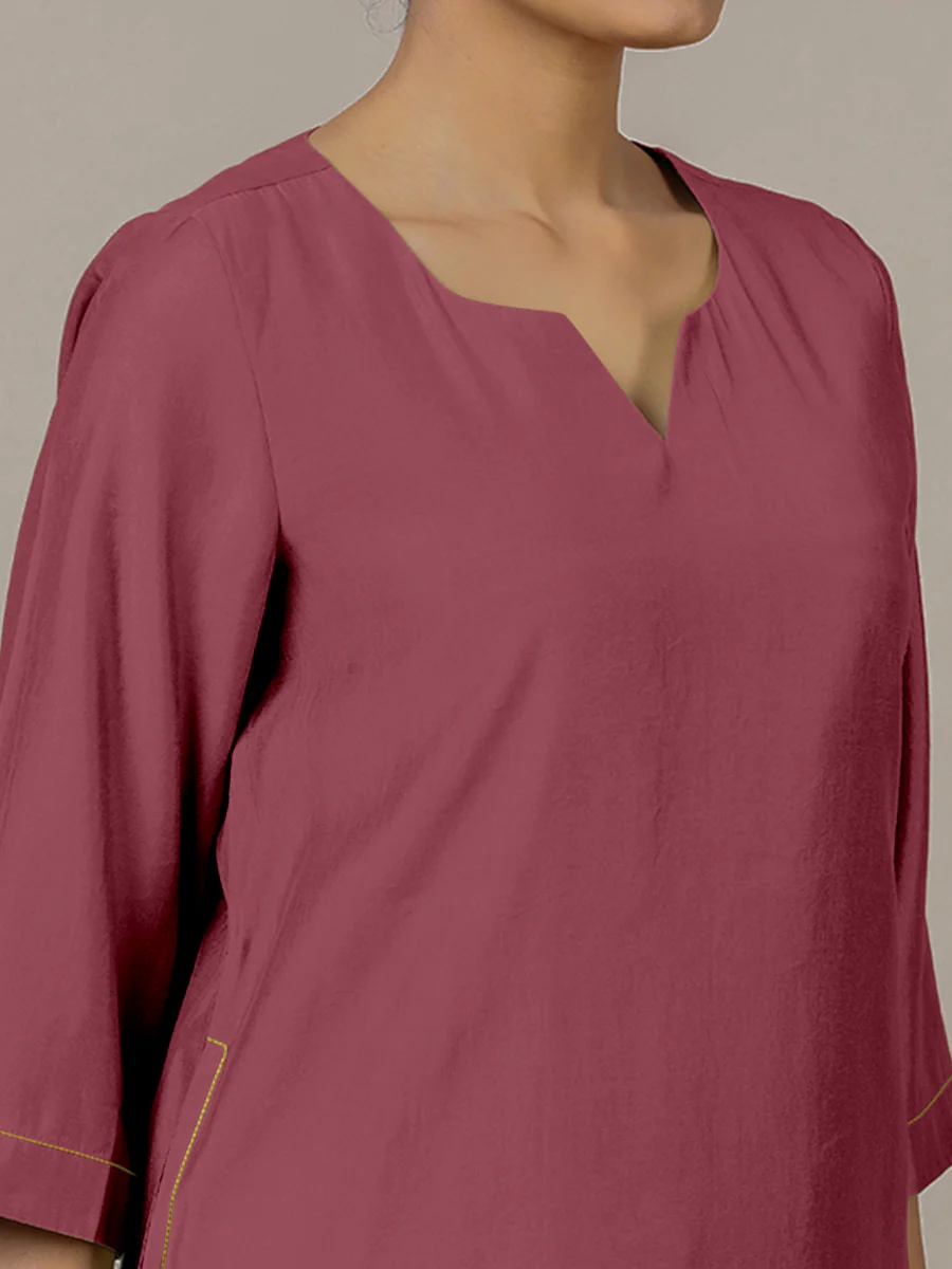 Sadaf x Rozaana | A Line Kurta in Rose Pink with Thread Work | Coords or Only Kurta - Image 4