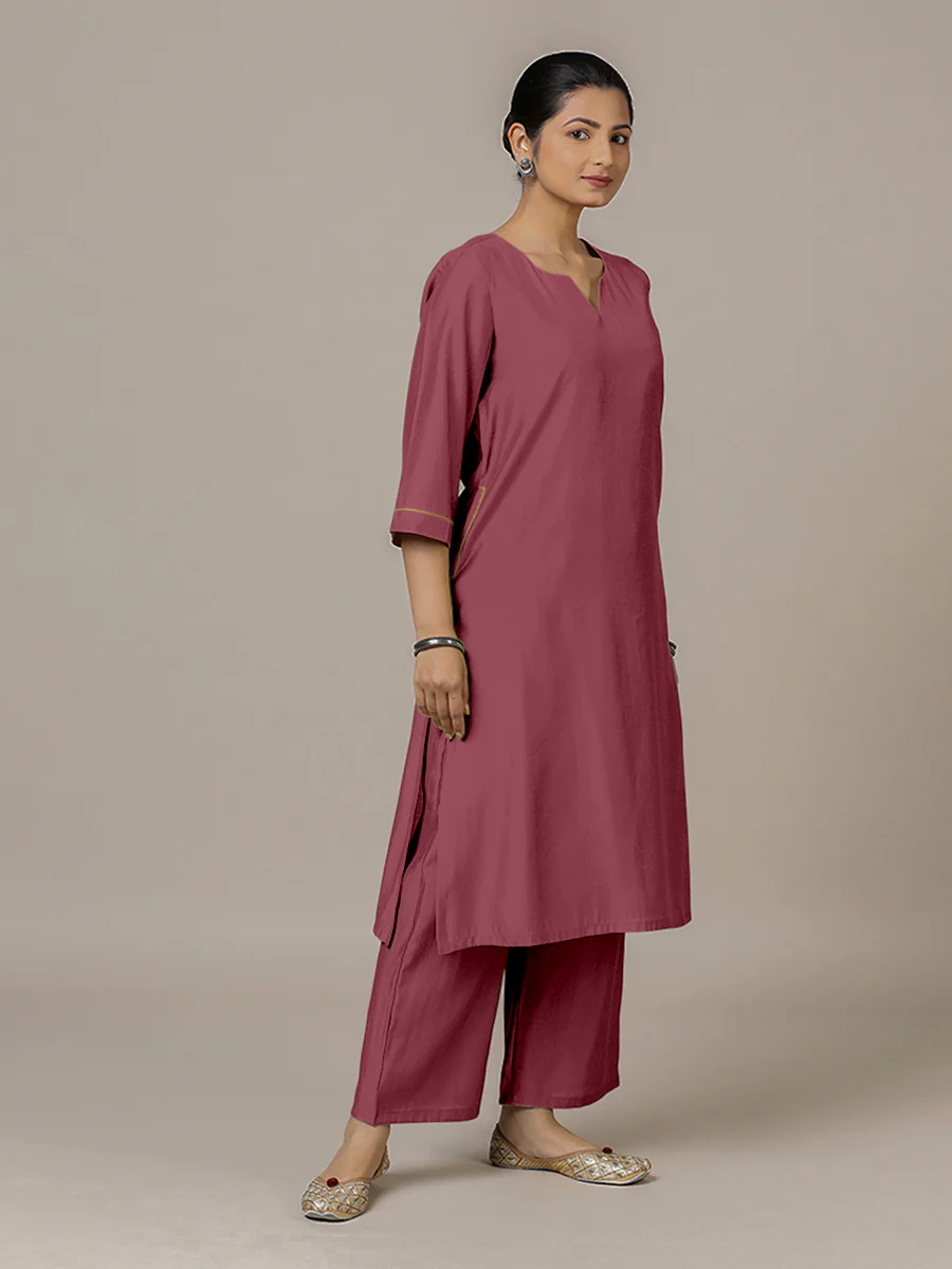 Sadaf x Rozaana | A Line Kurta in Rose Pink with Thread Work | Coords or Only Kurta - Image 7