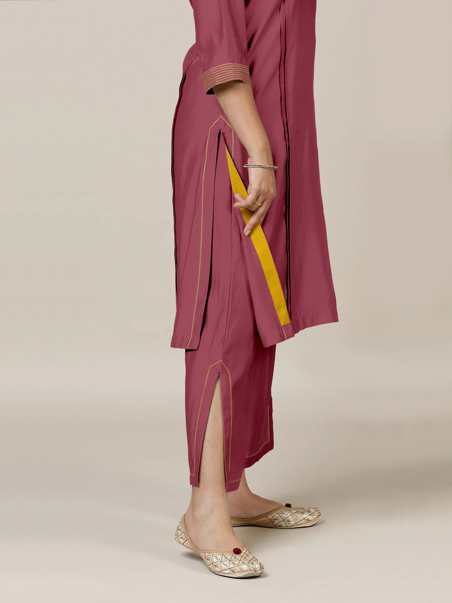 Vanya x Rozaana | A Line Kurta in Rose Pink with Thread Work | Coords or Only Kurta - Image 5