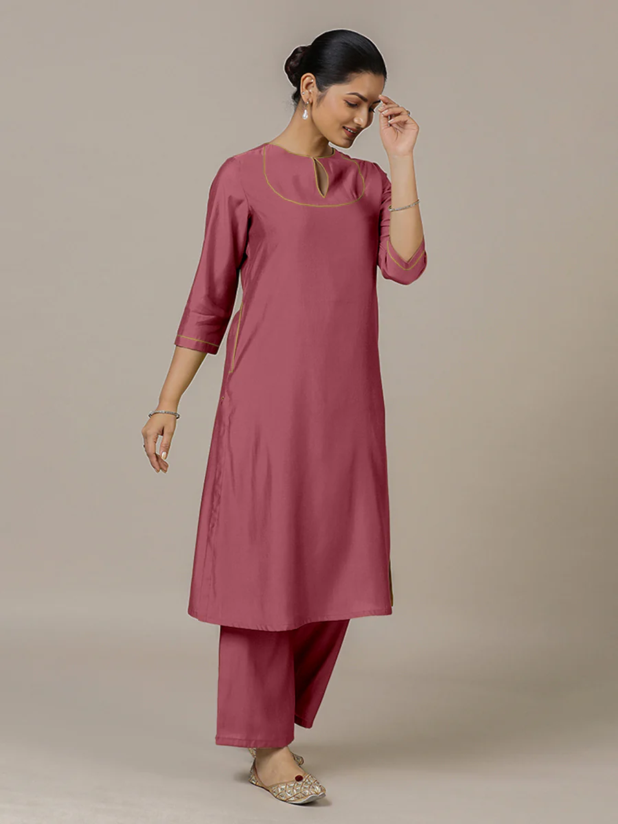 Zoya x Rozaana | A Line Kurta in Rose Pink with Thread Work | Coords or Only Kurta - Image 9