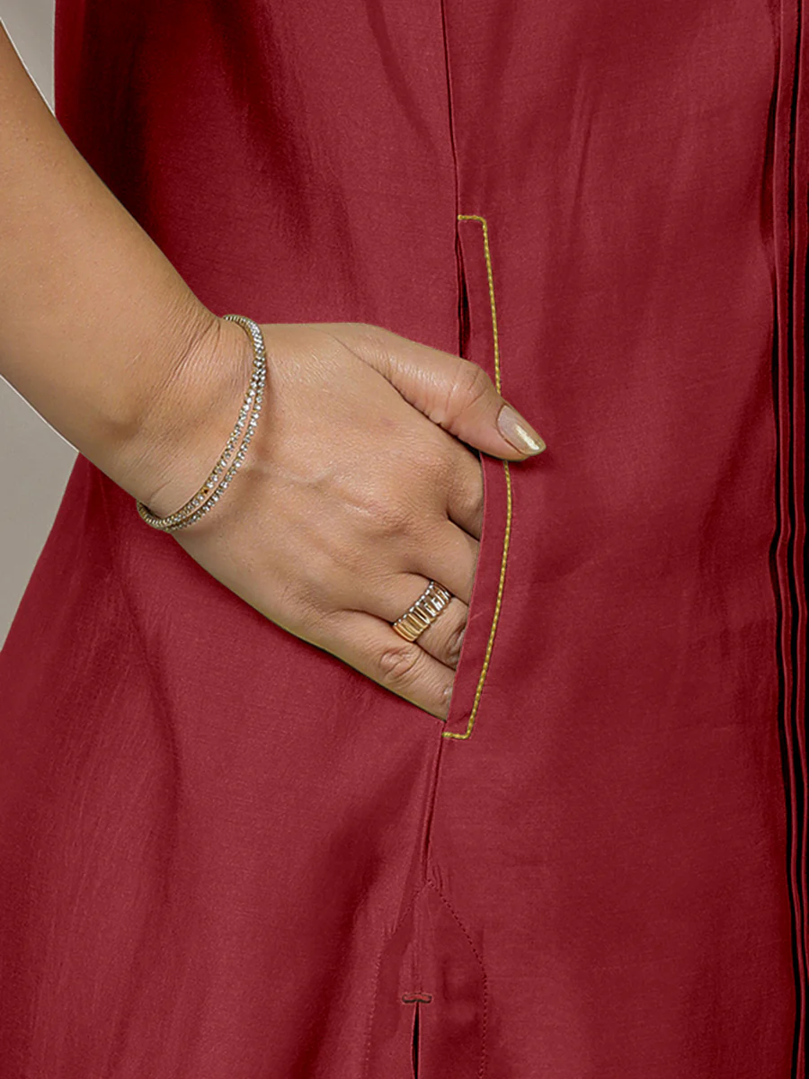 Alina x Rozaana | A Line Kurta in Scarlet Red with Thread Work | Coords or Only Kurta - Image 4