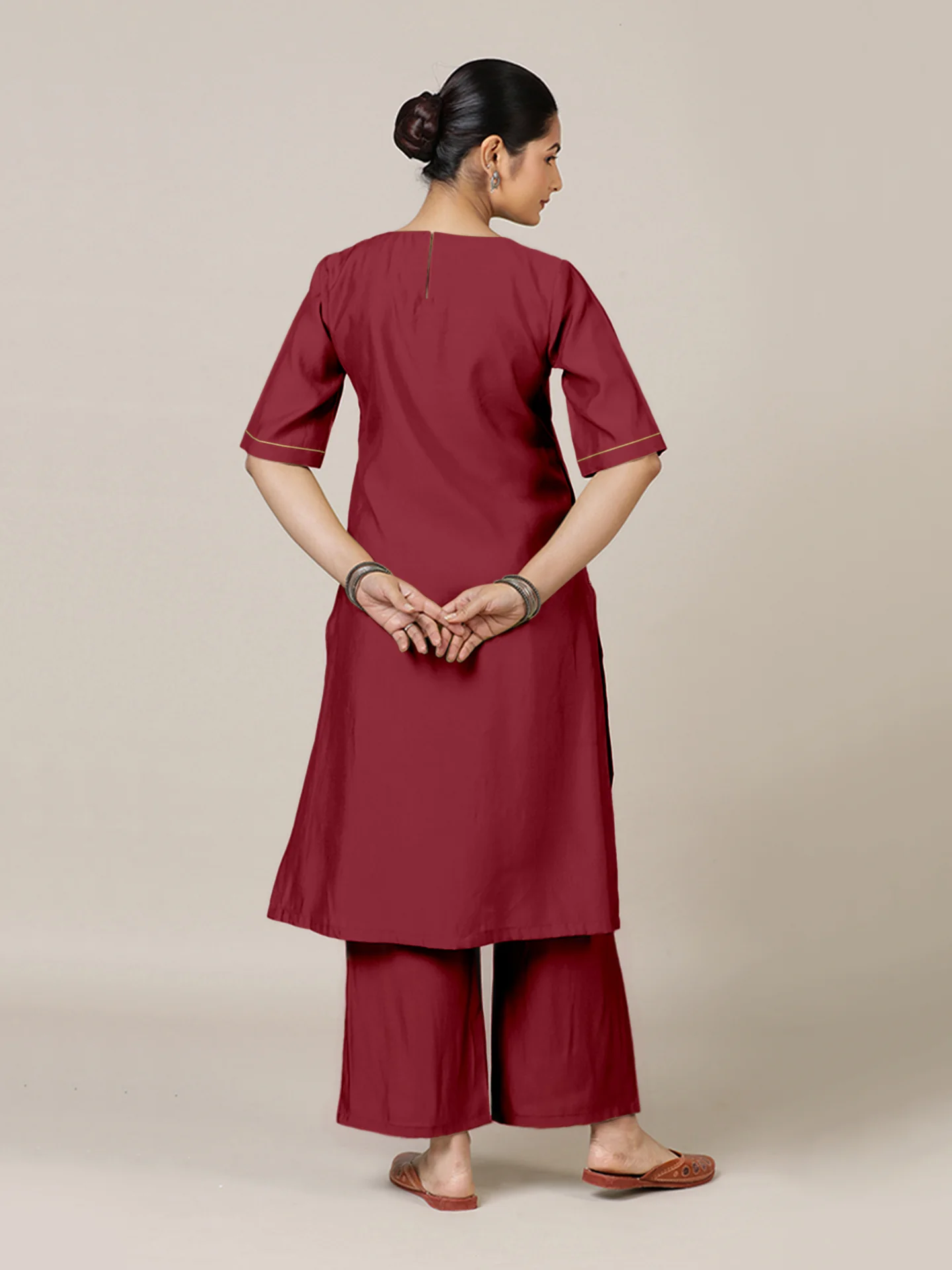 Esha x Rozaana | A Line Kurta in Scarlet Red with Thread Work | Coords or Only Kurta - Image 2