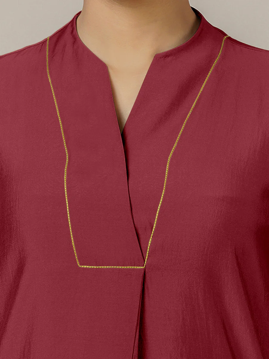 Paakhi x Rozaana | A Line Kurta in Scarlet Red with Thread Work | Coords or Only Kurta - Image 3