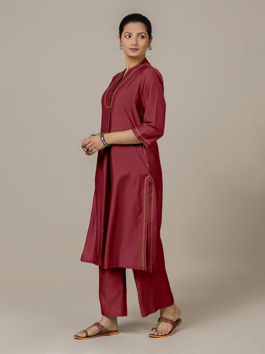 Paakhi x Rozaana | A Line Kurta in Scarlet Red with Thread Work | Coords or Only Kurta - Image 7