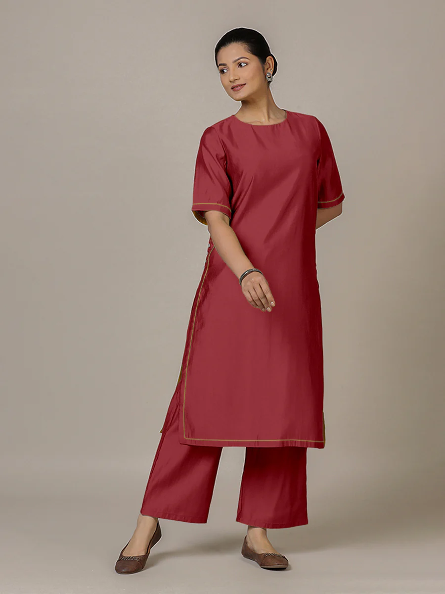 Riya x Rozaana | A Line Kurta in Scarlet Red with Thread Work | Coords or Only Kurta - Image 6