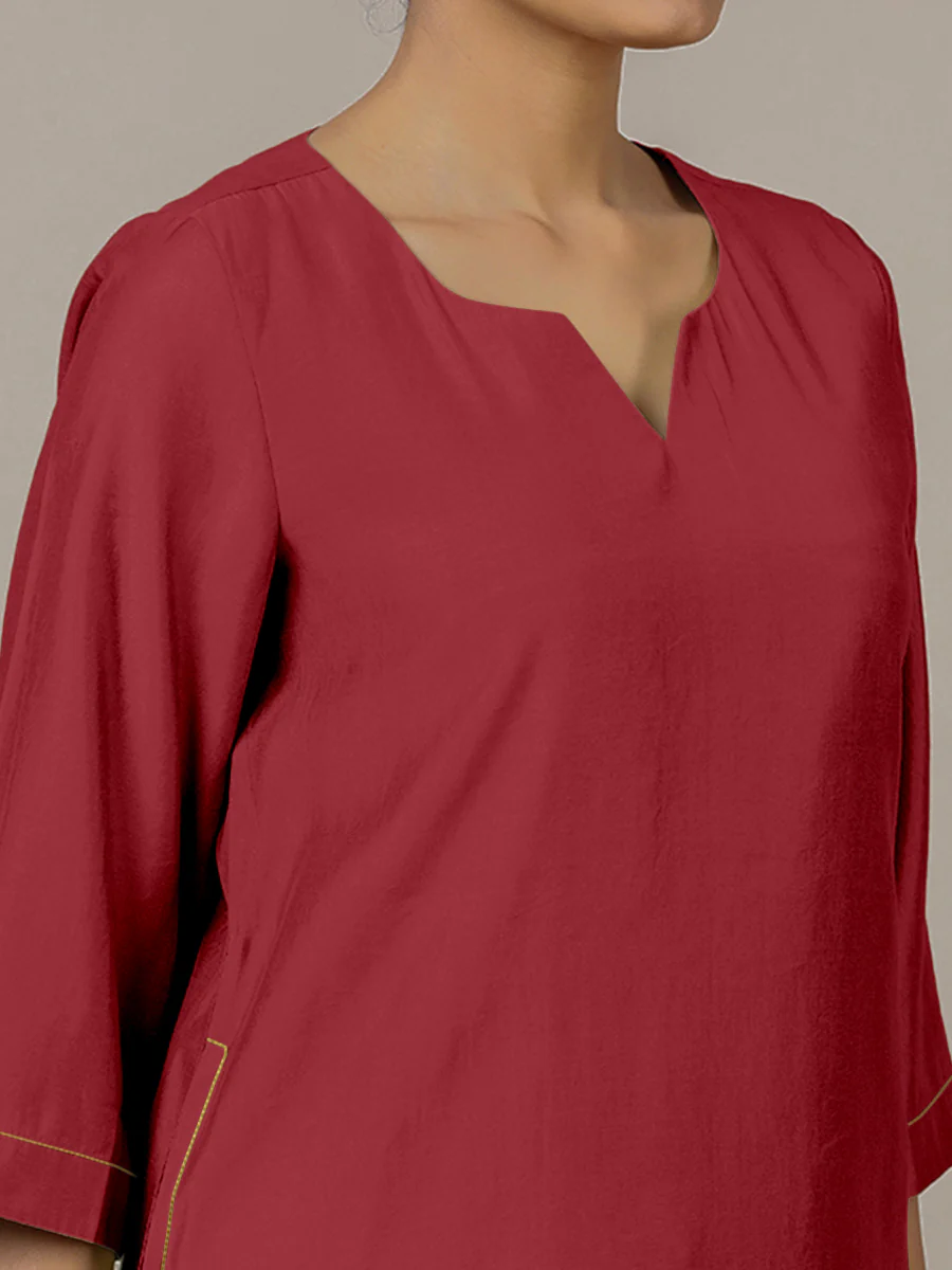 Sadaf x Rozaana | A Line Kurta in Scarlet Red with Thread Work | Coords or Only Kurta - Image 4